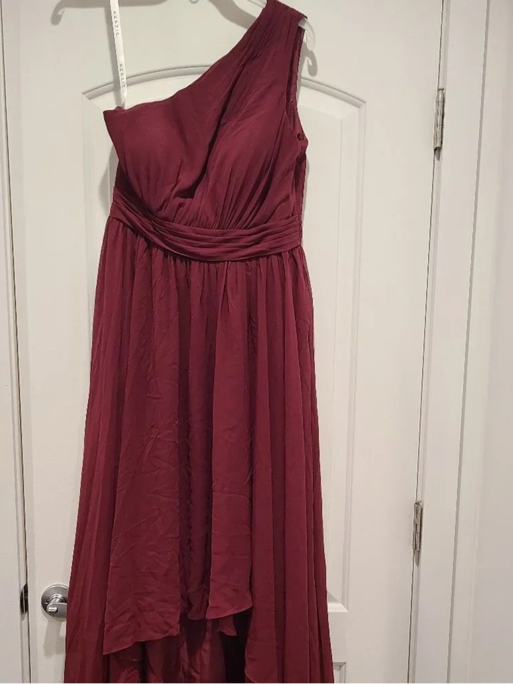 AZAZIE One-Shoulder Burgundy Chiffon Evening Dress